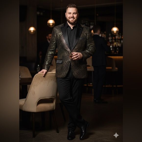 Elegant Black and Red Patterned Blazer - Picture 5 of 15